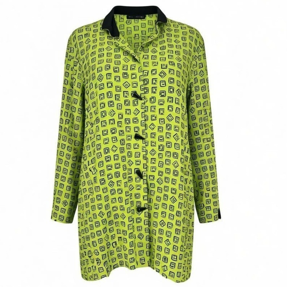 NEW Ali Miles Women's Size MEDIUM Green‎ Citron Tunic Top Wire Collar